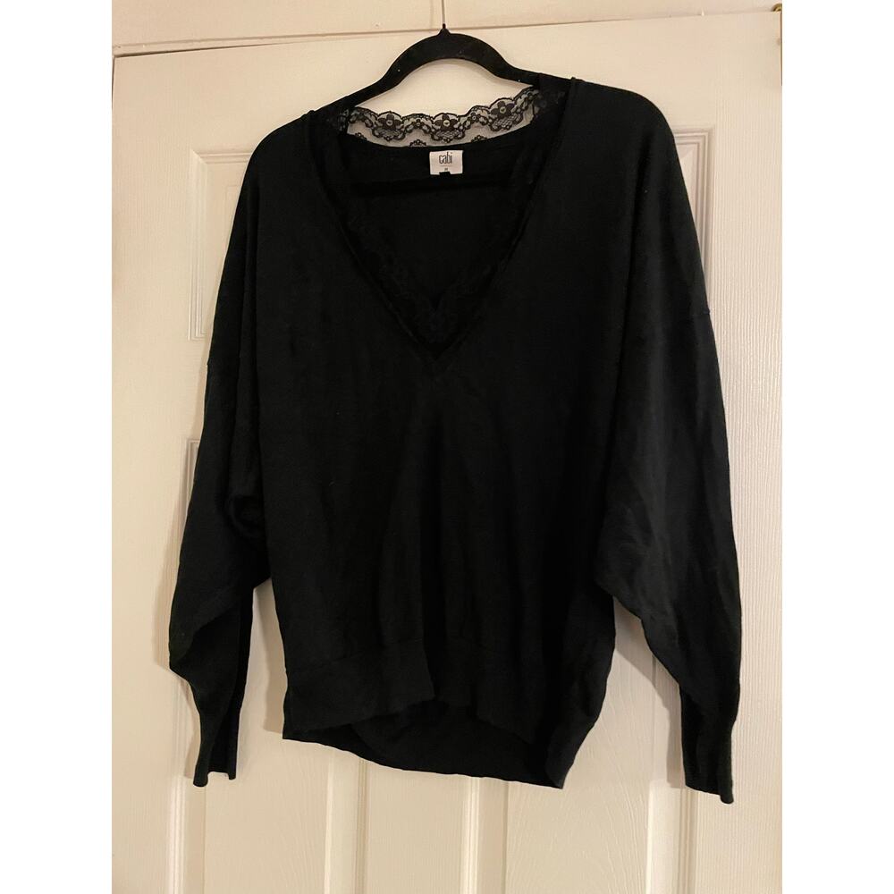 Cabi black dolman sleeve lace trim collar Y2K sweater size medium